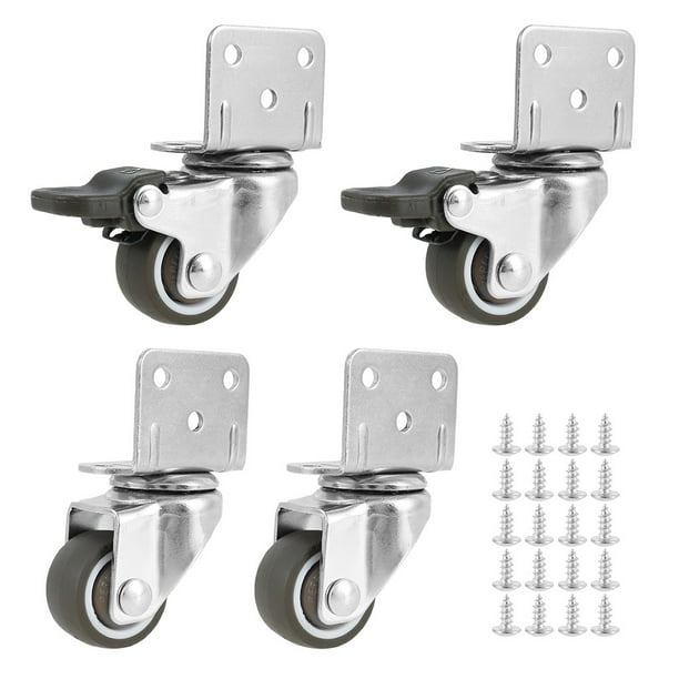 4X Rubber Swivel Castors Furniture Caster Replacement With Brake And L-shaped Splint,Double Bearings/Smooth,for Baby Cot,side Table 
